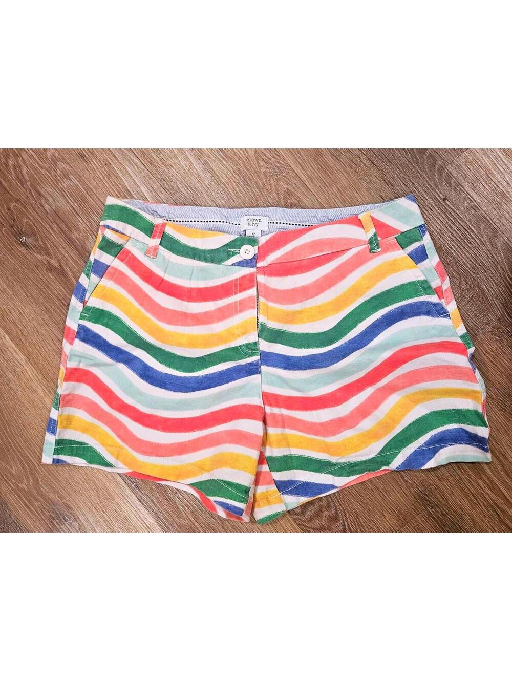 Crown & Ivy Wavy Rainbow Striped Shorts Size 12  189